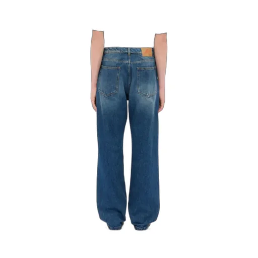 Blue Faded Denim Trousers With Embroidered Logo