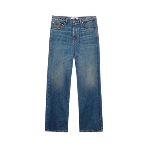 Blue Faded Denim Trousers With Embroidered Logo