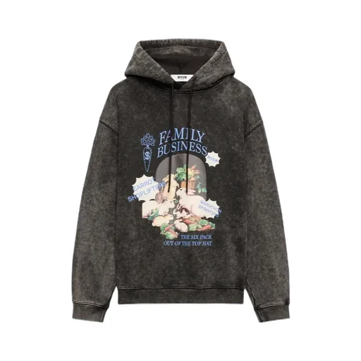 Msgm Family Business Print Marbled Jersey Hoodie