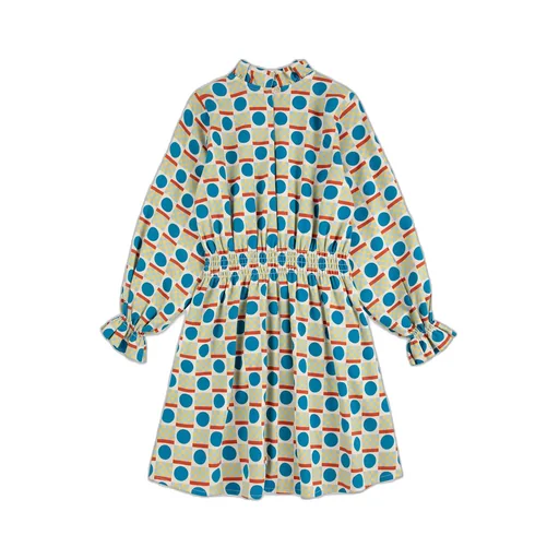 Ruffled Geometric-Print Dress