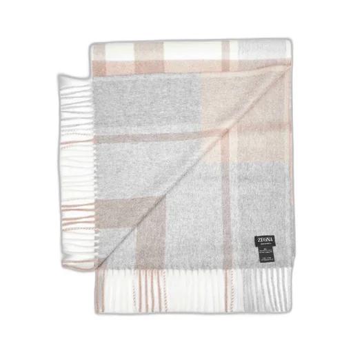 Zegna Checked Fringed Knitted Scarf