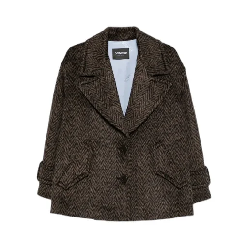 Herringbone-Pattern Button Coat