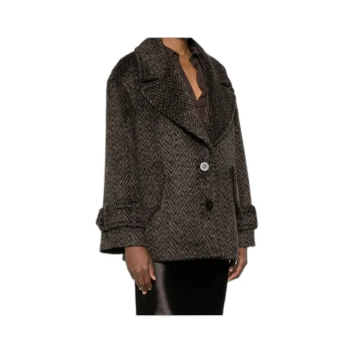 Herringbone-Pattern Button Coat
