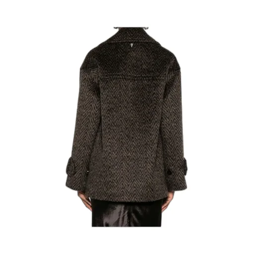 Herringbone-Pattern Button Coat