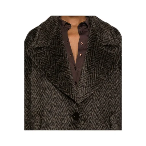 Herringbone-Pattern Button Coat