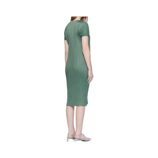 Pleated Short-Sleeve Dress
