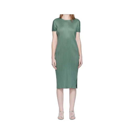 Pleated Short-Sleeve Dress