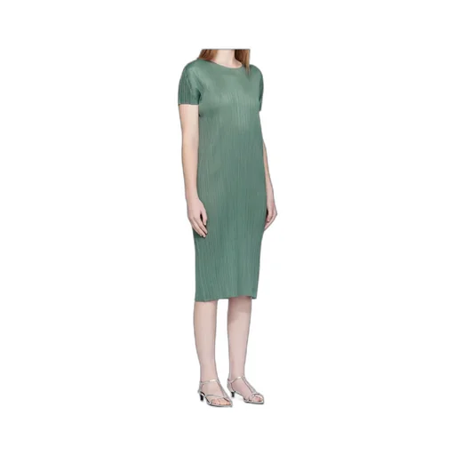 Pleated Short-Sleeve Dress