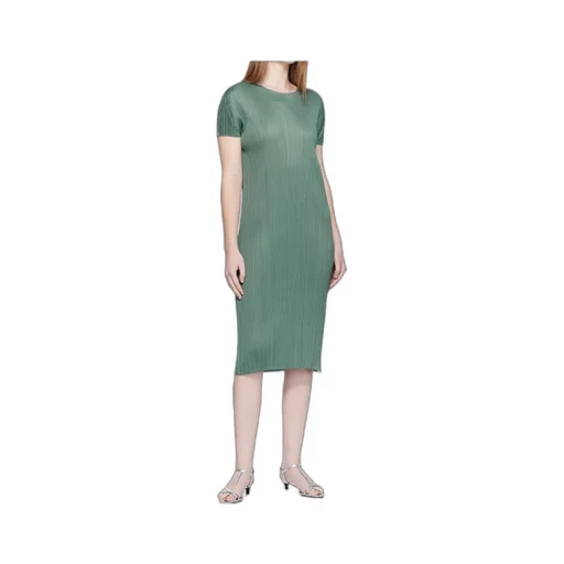 Pleated Short-Sleeve Dress