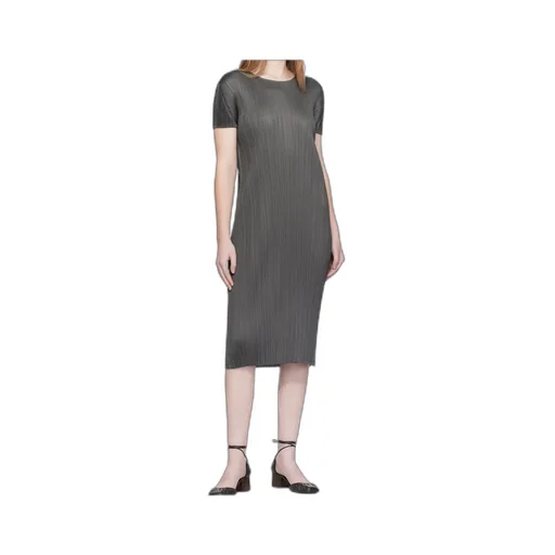 Pleated Short-Sleeved Dress