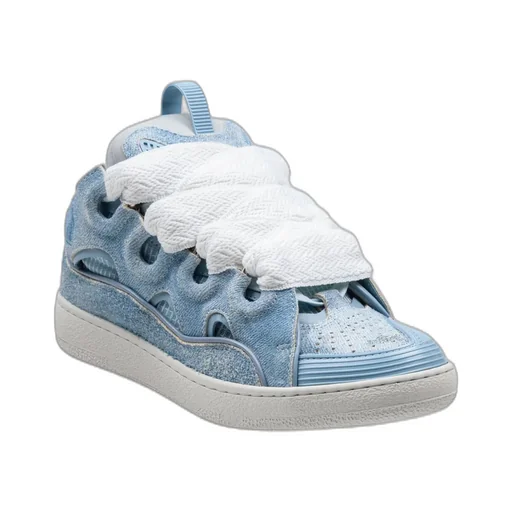 Lanvin Curb Sneakers In Leather And Mesh Color Denim Blue