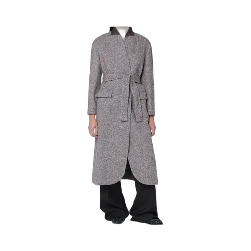 Brown MÉLange Wool-Blend Coat With Belt