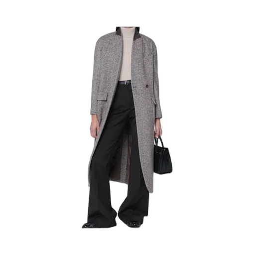 Brown MÉLange Wool-Blend Coat With Belt