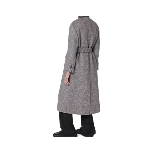 Brown MÉLange Wool-Blend Coat With Belt
