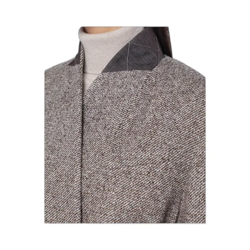 Brown MÉLange Wool-Blend Coat With Belt