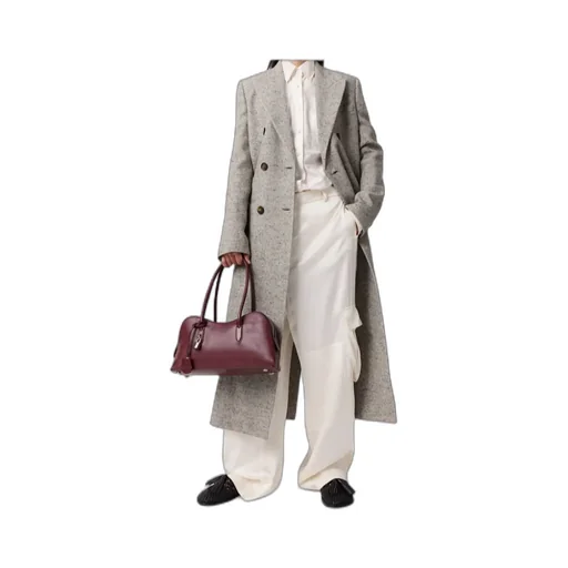 Double-Breasted Tweed Long Coat