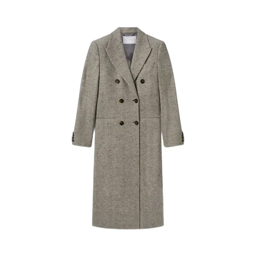 Double-Breasted Tweed Long Coat