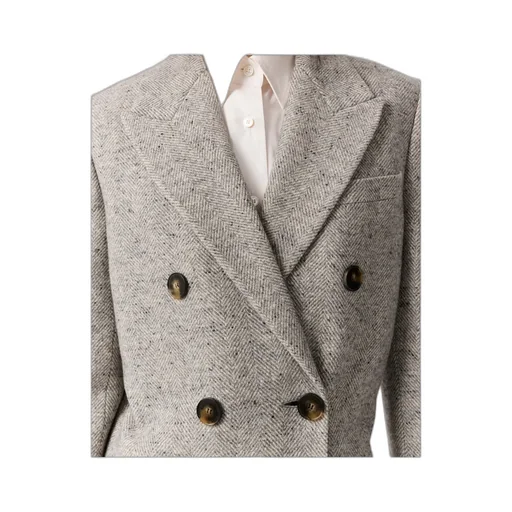 Double-Breasted Tweed Long Coat