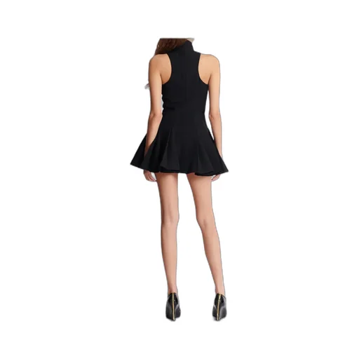 Short Halterneck Dress In Grain De Poudre Wool