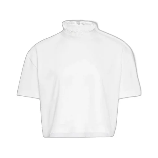 Ruffled-Neck Crop T-Shirt