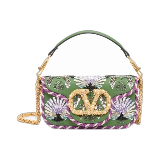 Valentino Garavani Locò Small Embroidered Shoulder Bag With Jewel Logo