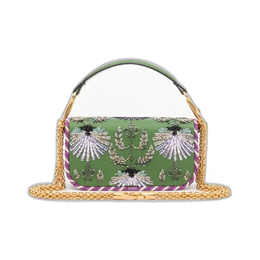 Valentino Garavani Locò Small Embroidered Shoulder Bag With Jewel Logo
