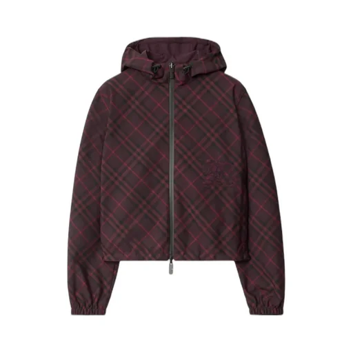 Cropped Reversible Check Hooded Jacket