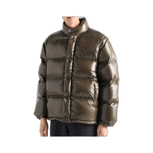 Prada Logo Plaque High Neck Puffer Jacket
