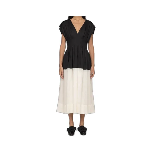 Pleated V-Neck Mini Dress