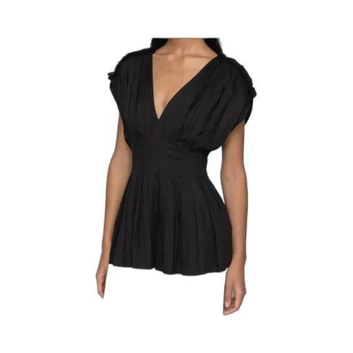 Pleated V-Neck Mini Dress
