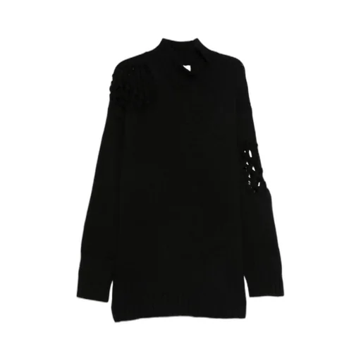 High-Neck Lattice-Insert Sweater