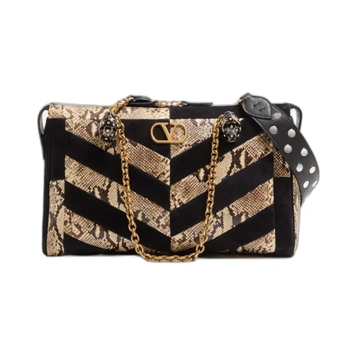 Valentino Garavani Panthea Python And Suede Chevron Motif Shoulder Bag