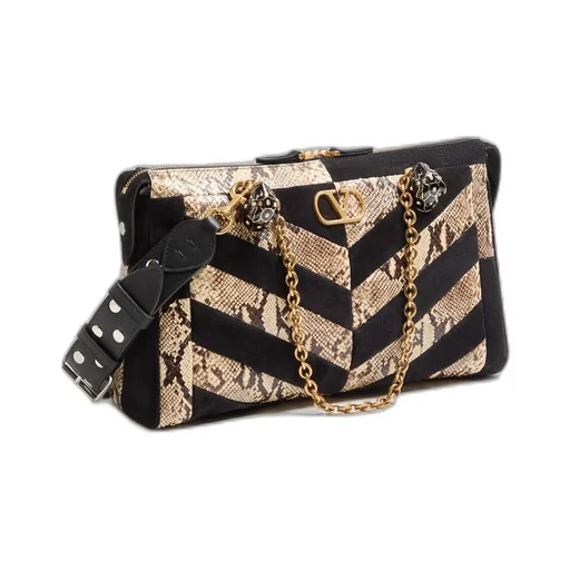 Valentino Garavani Panthea Python And Suede Chevron Motif Shoulder Bag