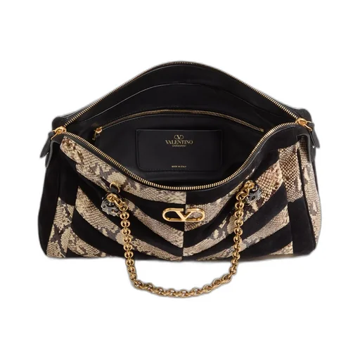 Valentino Garavani Panthea Python And Suede Chevron Motif Shoulder Bag