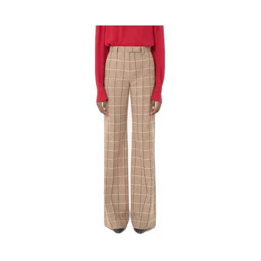 Valentino Windowpane-Checked Wide Leg Trousers