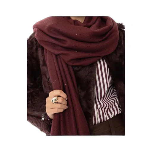 Sequin-Embellished Fringed Scarf