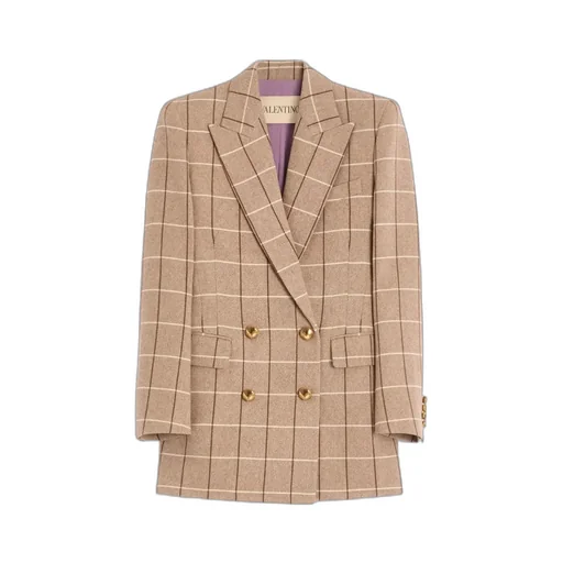 Windowpane-Check Double-Breasted Blazer
