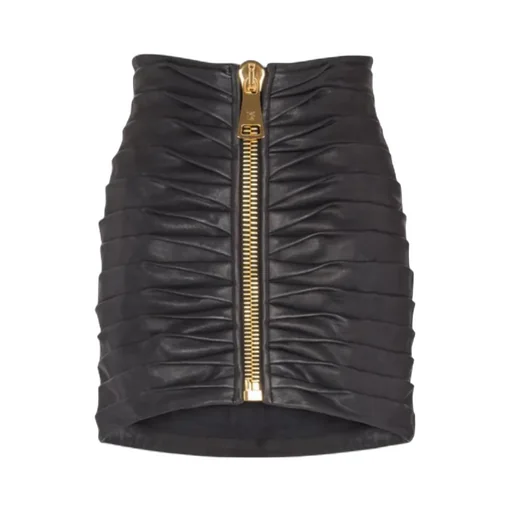 Short Pleated Lambskin Skirt