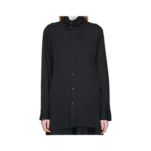 High-Neck Curved-Hem Shirt