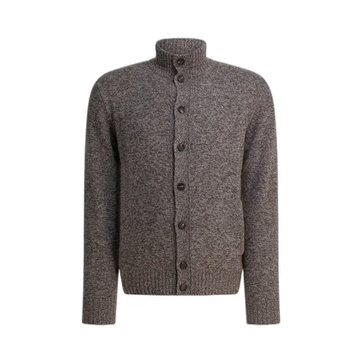 Zanone Ribbed High-Collar Cardigan