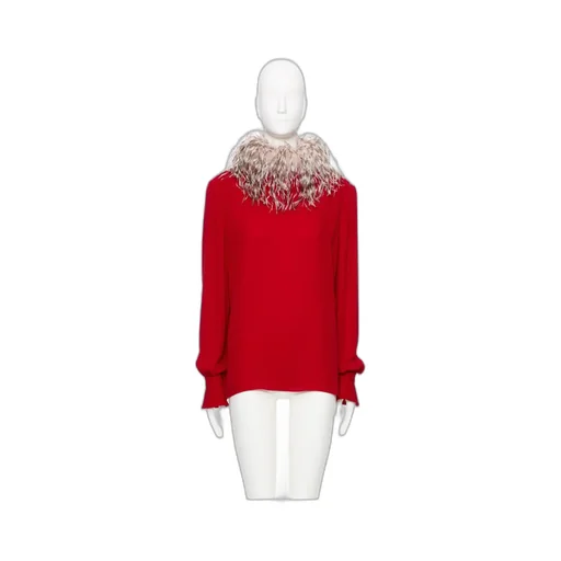 Feather-Trim Blouse