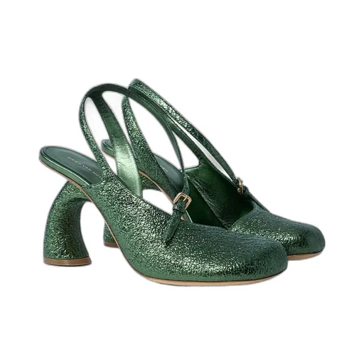 Dries Van Noten Metallic Heel Square Toe Pumps