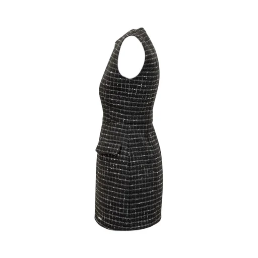Msgm Checked Embellished Sleeveless Tweed Mini Dress
