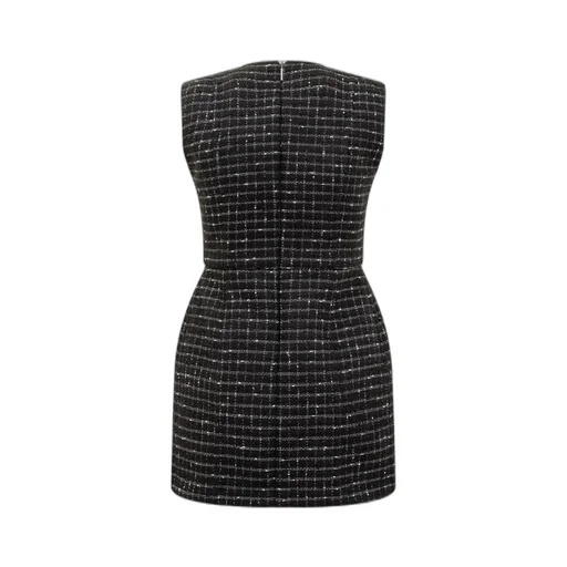 Msgm Checked Embellished Sleeveless Tweed Mini Dress
