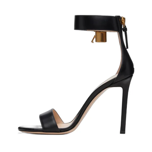Leather Buckle High-Heeled Sandals