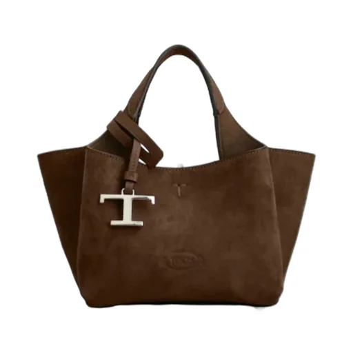 Micro Logo-Charm Suede Tote Bag