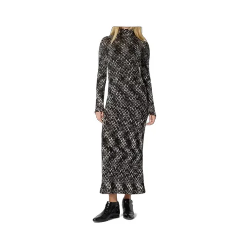 High-Neck Patterned Midi Dress