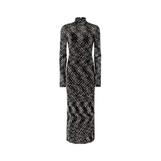 High-Neck Patterned Midi Dress