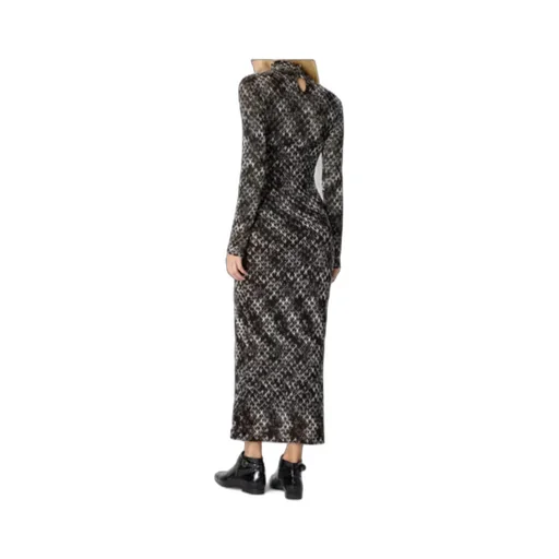 High-Neck Patterned Midi Dress