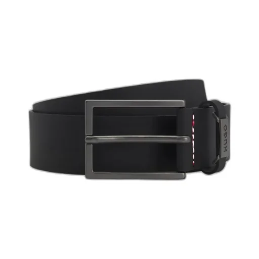 Leather Belt With Logo Plaque Buckle